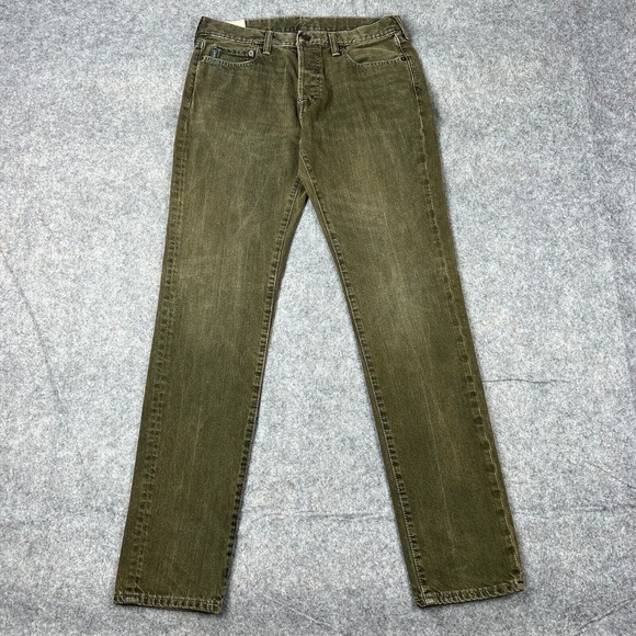 Abercrombie Fitch Jeans Mens 32 x 34 Green Skinny Button Fly Cotton Denim Pants - Picture 1 of 14